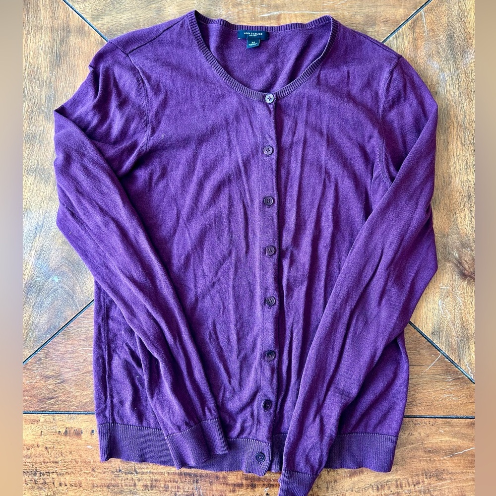 Ann Taylor Burgundy Cardigan: Silk, Cotton and Cashmere, size M